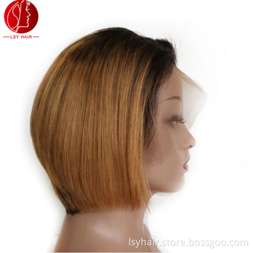 Sexy Lady Full Lace Short Style Ombre Color Human Hair Wigs,Customized  Pre-Plucked Hairline Peruvian Human Hair Wigs